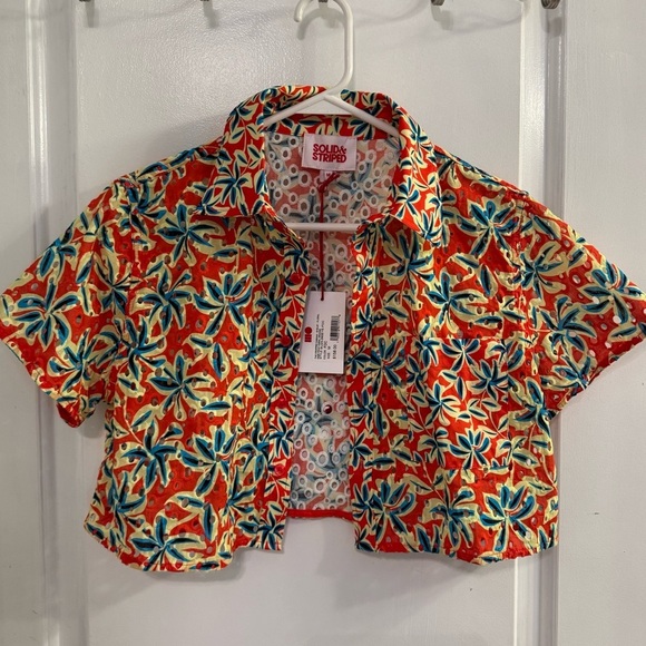 SOLID & STRIPED Other - Solid & Striped The Cropped Cabana Eyelet Floral DAZE Print Coral Orange NWT MED